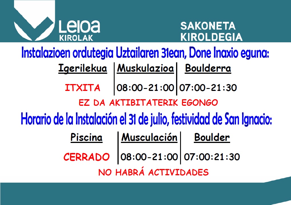 Horario 31 julio