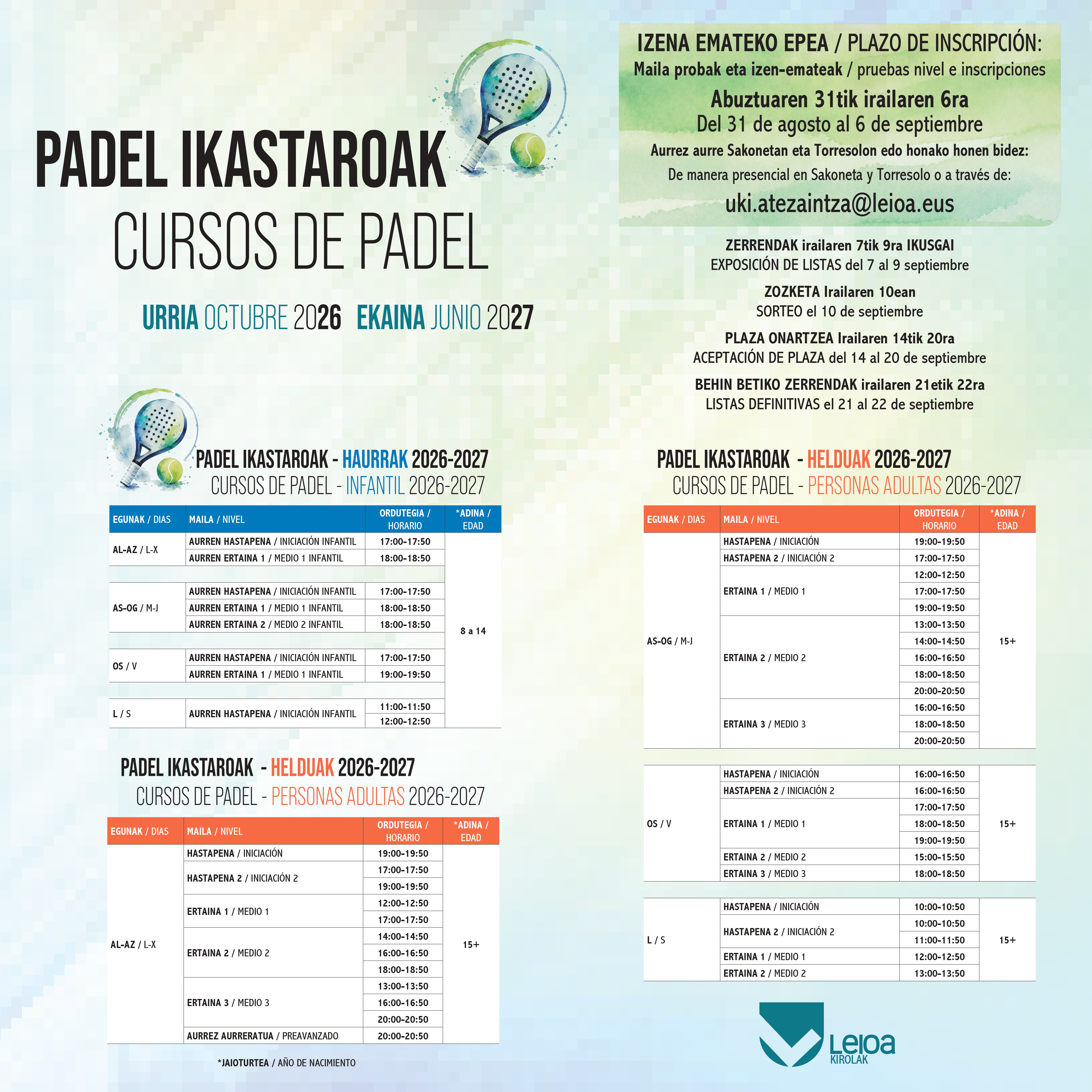 Padel ikastaroak