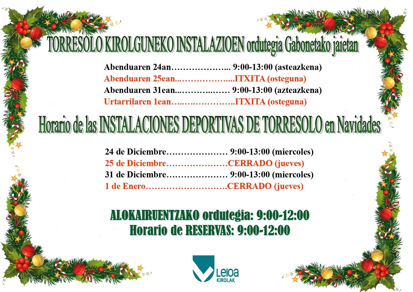 Horario Navidad Torresolo