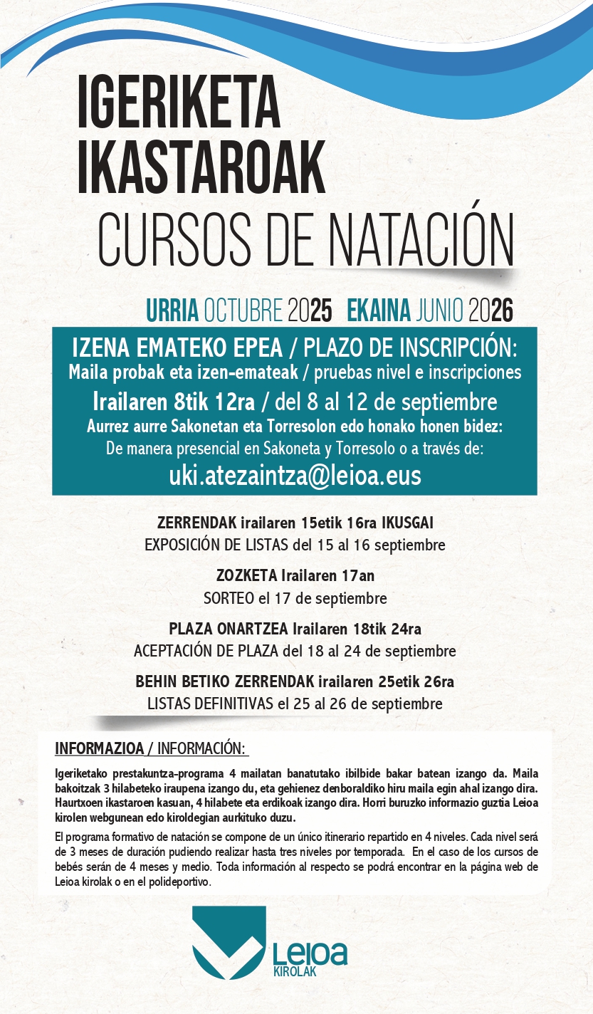 Cursos natación de octubre a junio