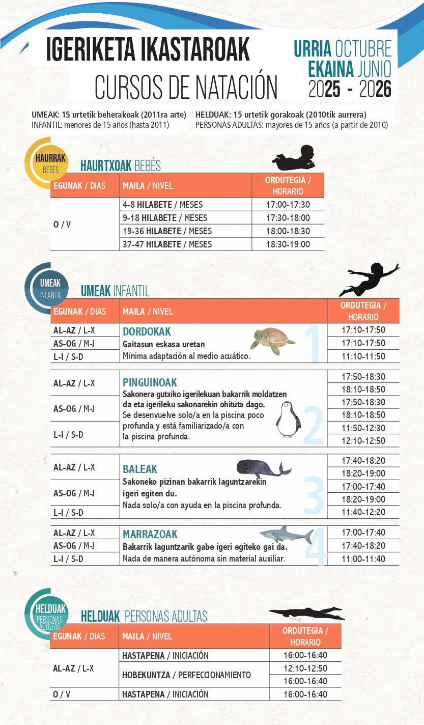 Cursos natación de octubre a junio