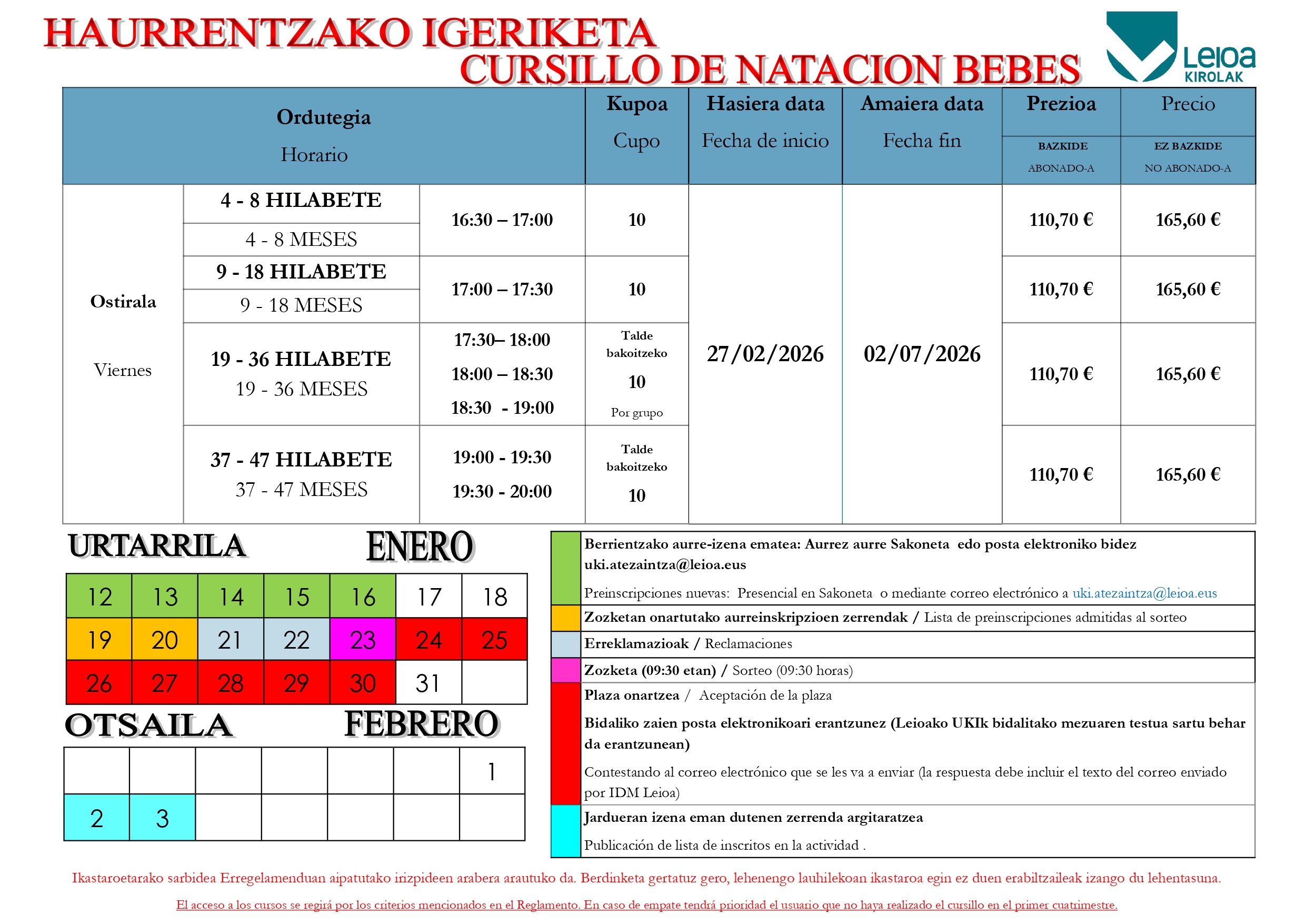 Cursillo natación bebés
